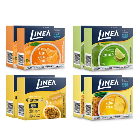 Kit 8 Gelatinas Linea Sabor Tangerina, Limão, Maracujá e Abacaxi 10g