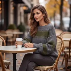 Blusa Feminina em Tricô Listrada Manga Longa Casual Elegante Inverno Diversas Cores - Fenix Pijamas