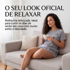 Pijama Feminino Malha Fria de Manguinha Short Doll Linha Premium Estampado (Fresco e Confortável)