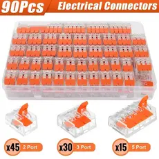 kit 90 Peças Conector Compacto Elétrico Emenda E Derivação 2, 3 e 5 vias 4mm e 6mm