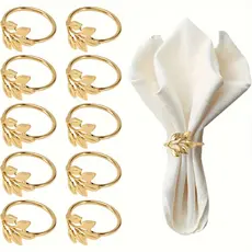Kit 6 porta guardanapos - anéis de guardanapos de metal Folhas / ramos dourado