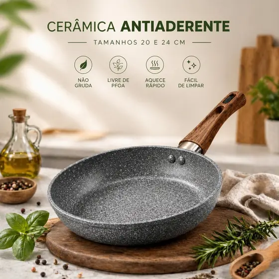 Frigideira Antiaderente Indução 20cm 24cm Fundo Triplo Nano Cerâmica