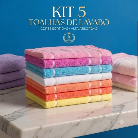 Toalha Lavabo para Bordar 100% Algodão Secagem Rápida 5 Peças