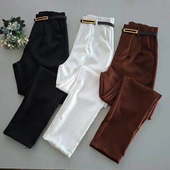 Calça Feminina Social Alfaiataria Com Cinto Moda Estilo Zarha