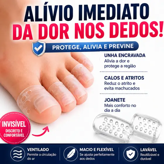 Dedeira Silicone Protetor Dedos do pé Alívio Imediato da Dor | Unha Encravada, Calo e Joanete Kit 10/20