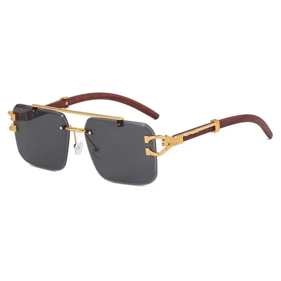 Novo Feixe Duplo Óculos De Sol Sem Aro Corte Borda Quadrado Moda Leopardo Maré Grão De Madeira