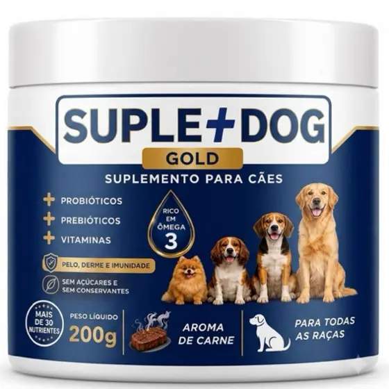 Suplemento para Cães Queda de Pelos Coceira Alergia Pele Imunidade Probióticos Ômega 3 Suplemais Dog