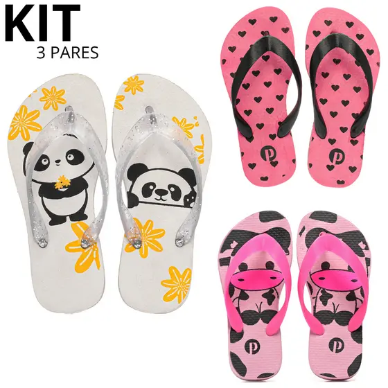 Kit Chinelo Infantil Macio Antiderrapante Estampado