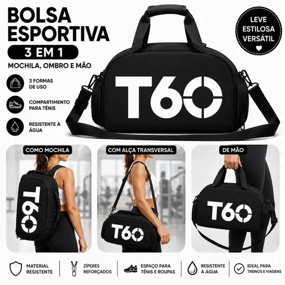 Mala Esportiva Alça Transversal Mochila De Mão Grande Espaçosa Resistente Unissex