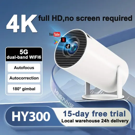 Projetor HY300 4K HD 150 Polegadas Celular, Tv B0x, Xbox, PS, Pc, Wifi HY300 Pro Magcubic