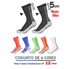 Kit Meias de Futebol Masculino Profissional Cano Alto Antiderrapante e Pespirável Para Treino