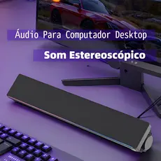 Soundbar Som Potente 14W LED Iluminado Plug&Play USB Controle de Volume Perfeito para PC e Notebook