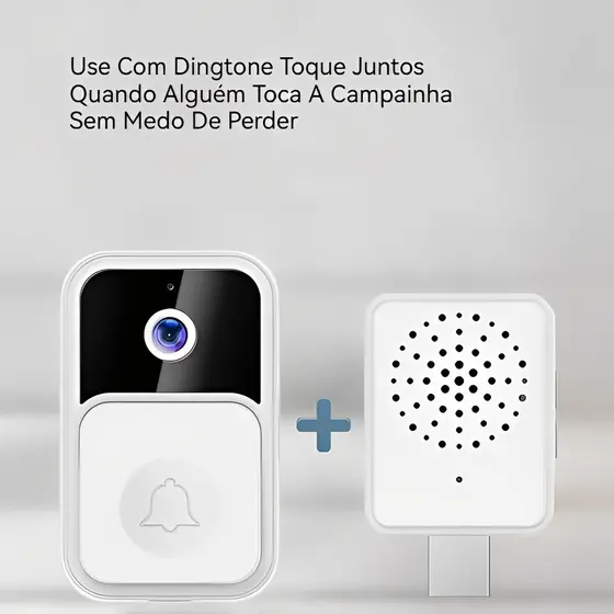Campainha Inteligente WiFi com Câmera Vídeo HD Áudio Bidirecional Notificações Imediatas Sem Fio