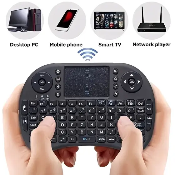 Teclado Mini Sem Fio com Touchpad LED USB Ergonômico Portátil Multiplataforma Alcance Até 10M para PC TV Android iOS
