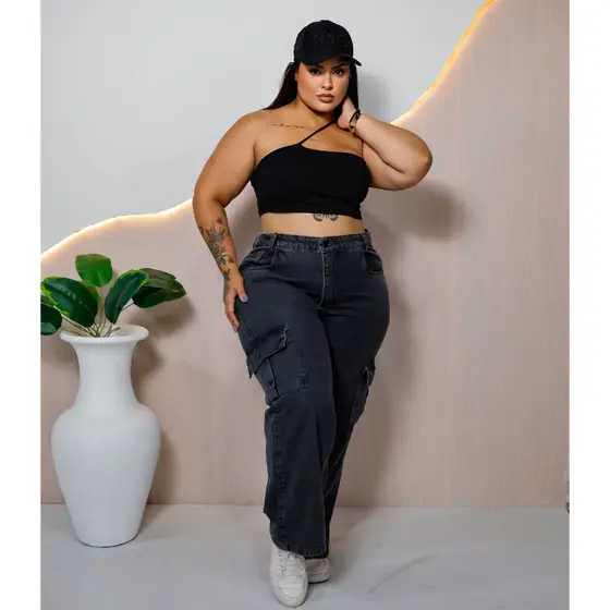 Calça Wid Leg Cargo Modeladora Blogueira Moda