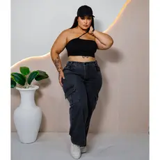 Calça Wid Leg Cargo  Modeladora Blogueira Moda