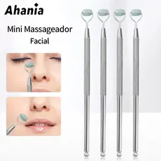 Massageador Facial com Mini Rolo de Jade Natural & Esfera de Aço 2 em 1,Massageador com Precisão para Área Olho e Nariz