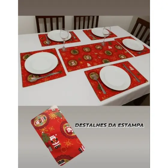 Kit Jogo Americano Estampa de Natal 5 Peças