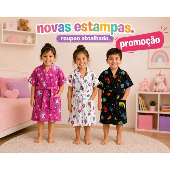 ROUPÃO INFANTIL COM CAPUZ SAIDA BANHO ATOALHADO MACIO PERSONAGENS