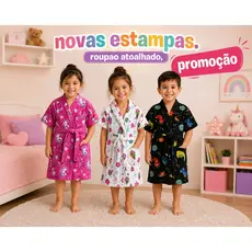 ROUPÃO INFANTIL COM CAPUZ SAIDA BANHO ATOALHADO MACIO PERSONAGENS