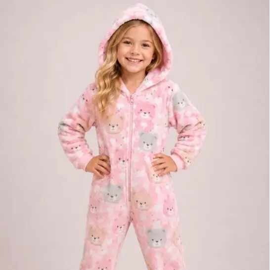 Macacão Pijama Soft Infantil com zíper Microfibra Menina e Menino inverno