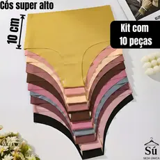 Kit 10 ou 5 Calcinhas Cós Alto Sem Costura Corte a Laser Conforto Não Marca Forro 100% Algodão
