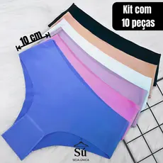 Kit com 10 ou 5 Calcinhas Cós Alto Sem Costura Corte a Laser Conforto Não Marca Forro 100% Algodão