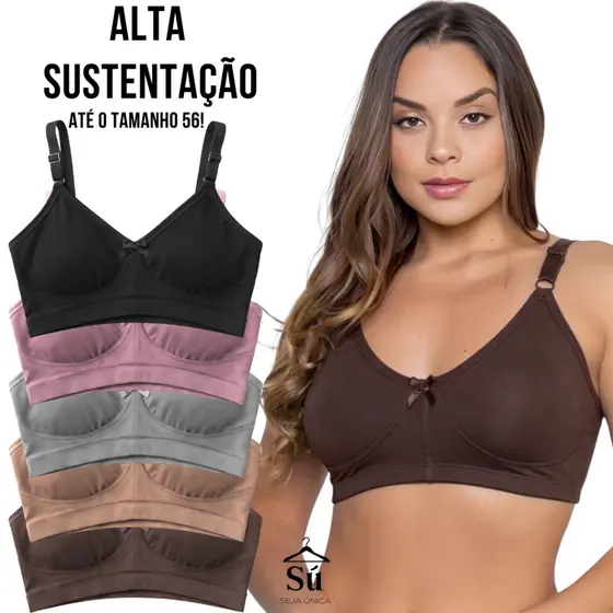 Kit com 4 ou 2 Sutiãs Plus Size Alta Sustentação Reforçado Tecido Duplo Confortável
