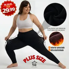 Meia-Calça Legging TÉRMICA PLUS SIZE Peluciada Grossa Cintura Alta Cós Duplo Inverno Não Marca