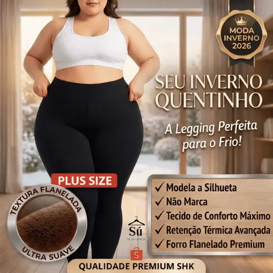 Meia-Calça TÉRMICA PLUS SIZE Peluciada Forrada Cintura Alta Não Marca Super Elástica Inverno