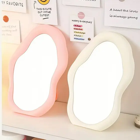 Espelho de Mesa Bordas Estilo Nuvem Design Elegante Minimalista para Penteadeira, Maquiagem e Quarto