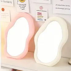 Espelho de Mesa Bordas Estilo Nuvem Design Elegante Minimalista para Penteadeira, Maquiagem e Quarto