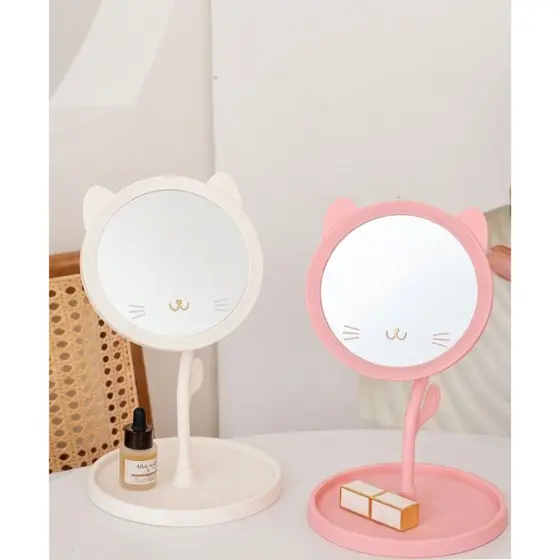 Espelho de Mesa Design Gatinho Decorativo com Porta Joias
