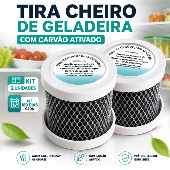 Kit 2 Tira Cheiro Geladeira Desodorizador Anti Odor Carvão Ativado