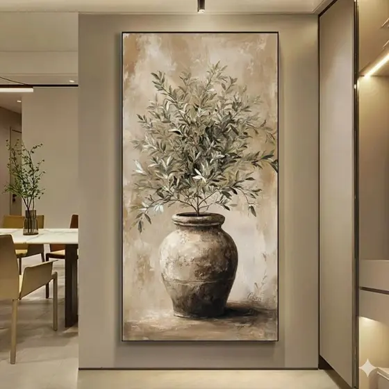 Quadro Decorativo Vaso de Planta Grande Folhagem Sala Quarto Escritório Pintura Abstrata Minimalista