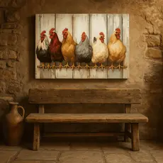 Quadro Decorativo Galinhas e Galo Estilo Fazenda Rústico Cozinha Casa de Campo Parede Sala Decoração Moderna