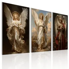 Trio de Quadros Decorativos Anjos Barrocos Sala Quarto Parede Religioso Clássico Arte Sacra Dourado Branco Espírito Sant