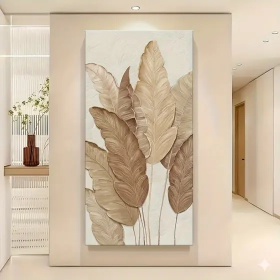 Quadro Relevo 3D Folhas Marrons Texturizado Decorativo Moderno Grande Sala Hall Vertical Quarto Estilo Natural