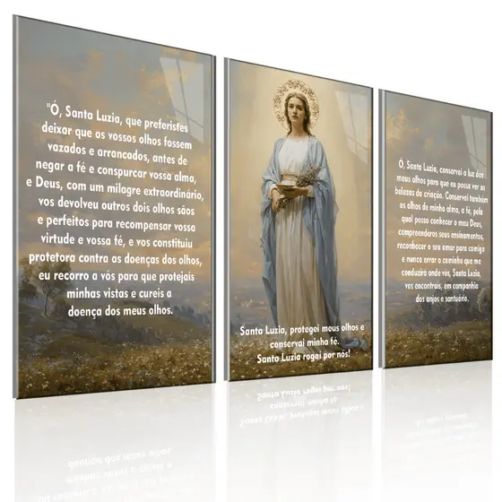 Quadro Religioso Santa Luzia com Oração Decorativo Católico Fé Proteção Parede Sala Quarto Presente Cristão Cabiceira