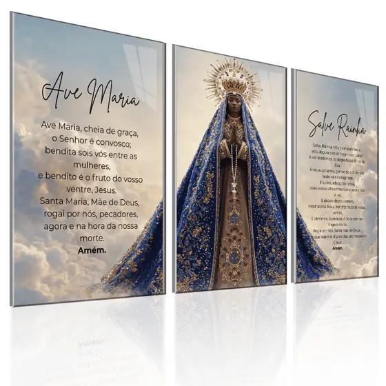 “Quadro Decorativo Religioso Ave Maria Salve Rainha Placa Parede Cristã Santa Maria Mãe de Deus Oração Fé Quarto Sala
