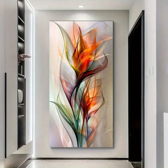 Quadro Abstrato Flor Lirio Colorido Vertical Gigante Decoracao Sala Quarto Moderno Pintura Arte Luxo
