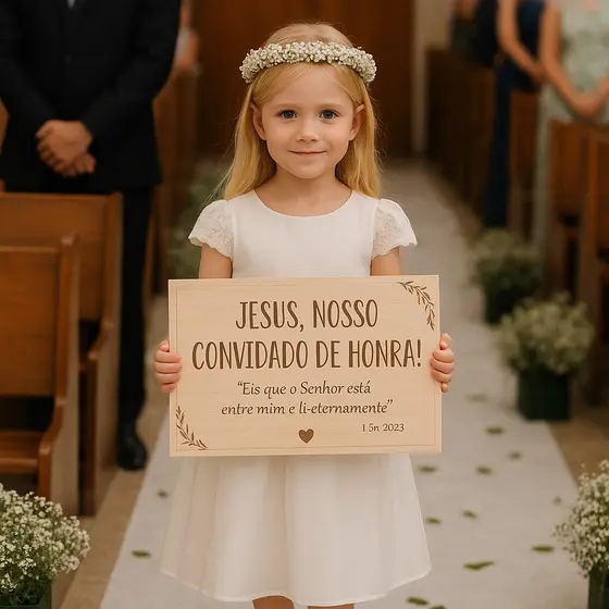 Placa para Casamento Entrada Igreja, quadro de Madeira Religiosa | Jesus Convidado de Honra Decoração Noivos