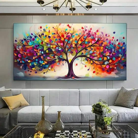 Quadro Decorativo Árvore da Vida Colorida Moderno 110x70cm  Arte Abstrata em Alta Definição para Sala, Quarto Escritório