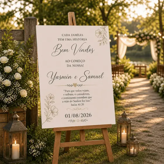 Placa Bem Vindos Casamento Personalizada Nome Data Quadro Decorativo MDF Igreja Festa Recepção Cerimônia Versículo Bíbli