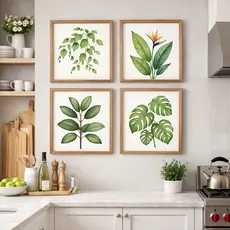 Kit 4 Placas Decorativas Botânicas Cozinha Sala Plantas Folhagens Natureza Boho Minimalista abstrato