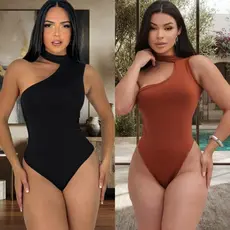 Body Feminino Gola Alta Moderno Mula Manca Bojo Um Ombro Só Casual Elegante Trend