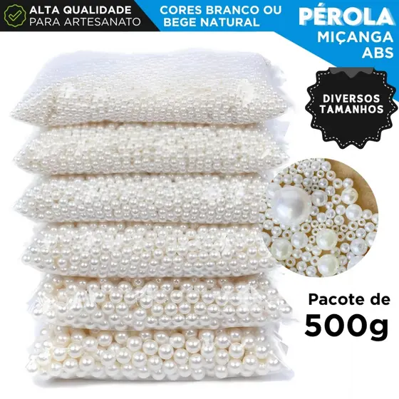 Pérola ABS Inteira Com Furo Para Artesanato - Pacote Com 500 Gramas - CH