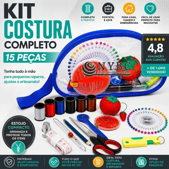 Kit Costura Com 15 Peças Estojo Completo C - CH
