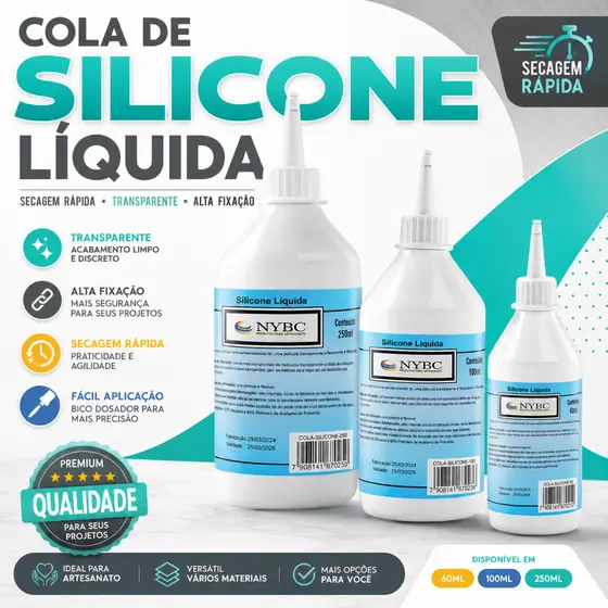Cola De Silicone Líquida Transparente  250/100/60 Ml - Artesanato, EVA, Papel e Mais - CHAI!
