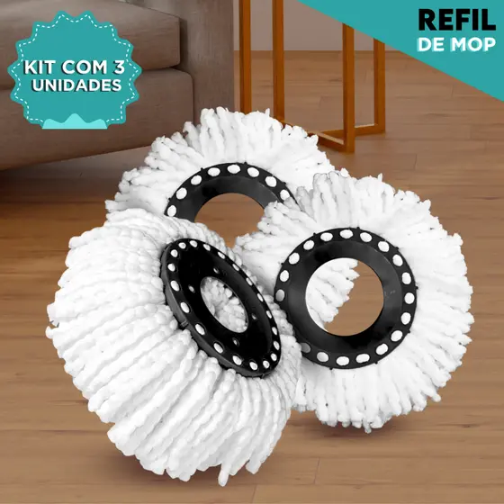 Kit 3 Unidades  Refil De Poliéster Para Mop Giratório - CH
